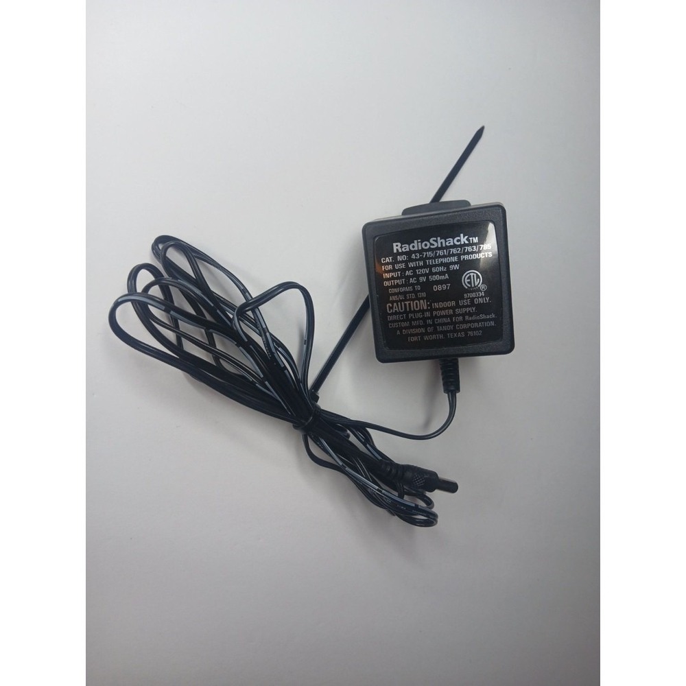 RADIO‎ SHACK 43-751/761/762/763/785 AC TC ADAPTER 120AC 60Hz TO 9VAC 500mA